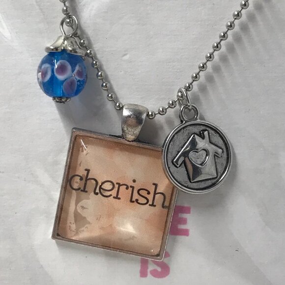 NEW Pendent necklace that says "Cherish" with 2 charms and a 18 inch chain - Picture 2 of 5